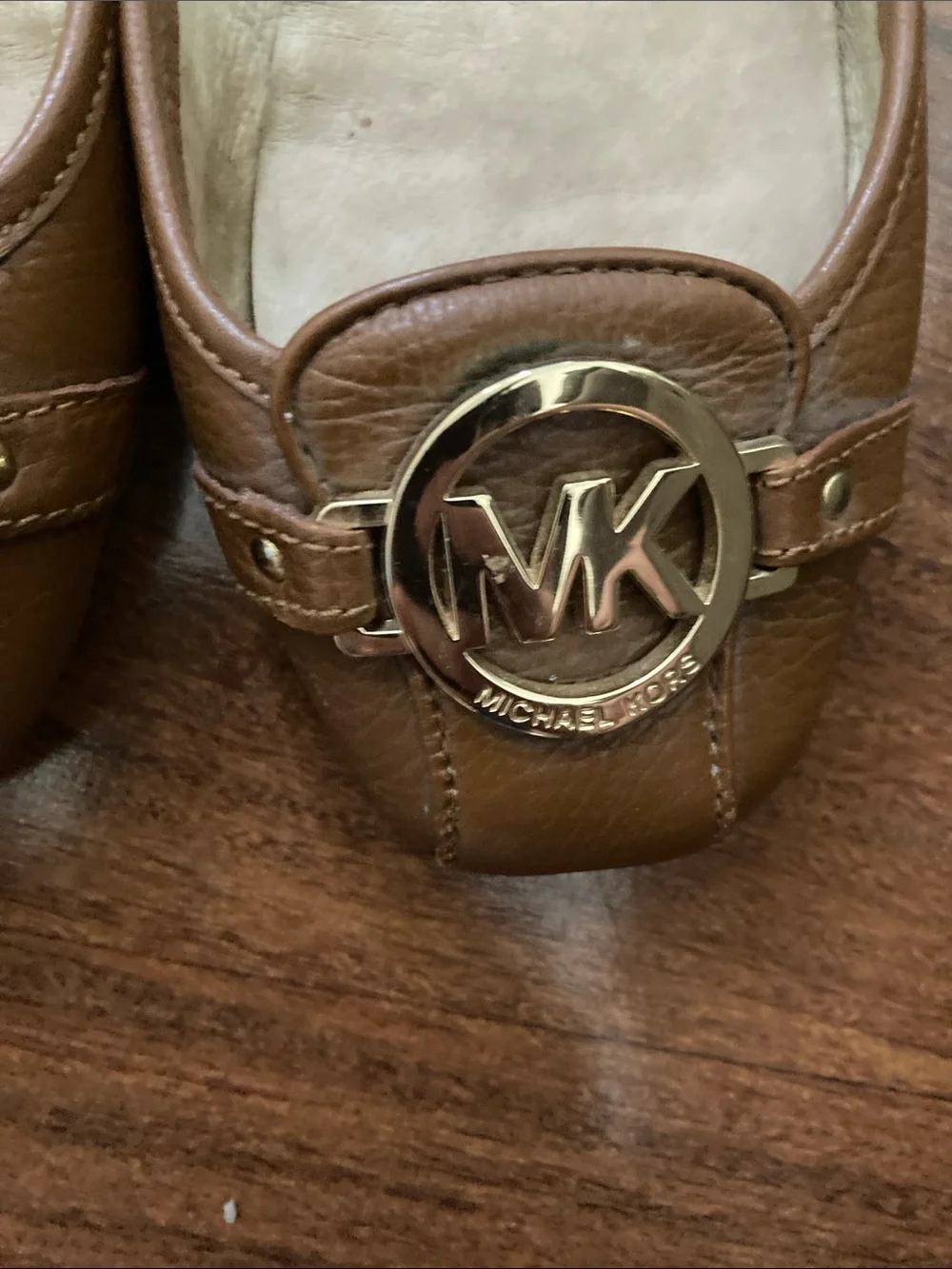 Michael Kors Tan Leather MK Logo Ballet Flats Sz 8